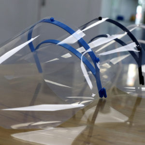 set of multi-color face shields that are 3d printed